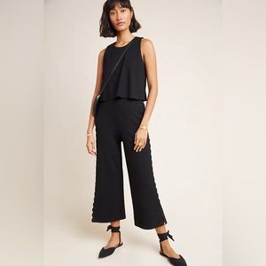 Anthropologie Freya Scalloped The Essential Jumpsuit Black Pockets Size 10